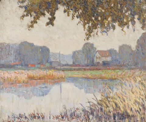 Auktion 150<br>LANDSCHAFT MIT HÄUSERN AM FLUSS