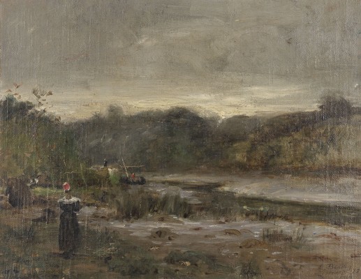 Auktion 150<br>LANDSCHAFT MIT EINER FRAU AM FLUSSUFER