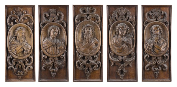 Picture KONVOLUT VON FÜNF HOLZTAFEL: CHRISTUS UND DIE VIER EVANGELISTEN