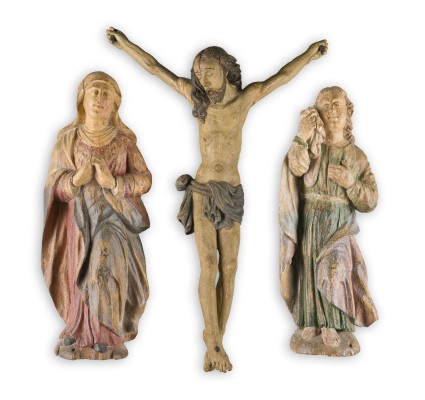 Auktion 150<br>DREITEILIGE KREUZIGUNGSGRUPPE: KORPUS CHRISTI, MARIA UND JOHANNES