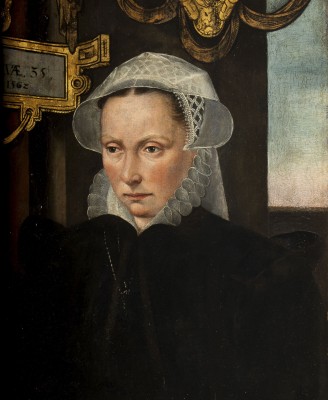 Auction 150<br>HALBFIGURENBILDNIS EINER JUNGEN DAME MIT SPITZENHAUBE, 1562