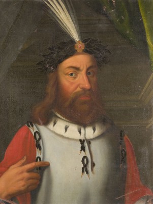 Auction 150<br>PORTRAIT EINES MONARCHEN MIT LORBEERBEKRÄNZTEM HAUPT UND FEDERSCHMUCK MIT BROSCHE