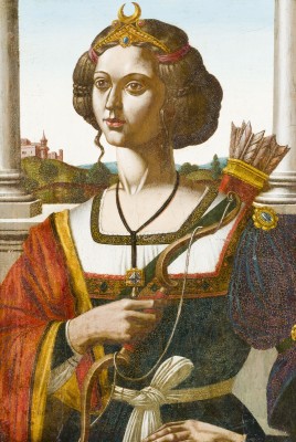 Auction 150<br>DIE JAGDGÖTTIN DIANA IN EINER SÄULENARKADE MIT BOGEN, KÖCHER UND MONDSICHEL VOR EINER TOSKANISCHEN LANDSCHAFT MIT BURGANLAGE