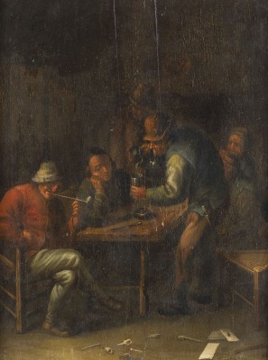 Auktion 150<br>WIRTSHAUSSZENE MIT PFEIFERAUCHENDER UND TRINKENDER BAUERN