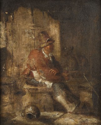 Auktion 150<br>SITZENDER BAUER MIT WEINHUMPEN IM WIRTSHAUS