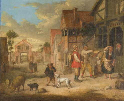 Auktion 150<br>BÄUERLICHE DORFSZENE MIT MUSIKANTEN