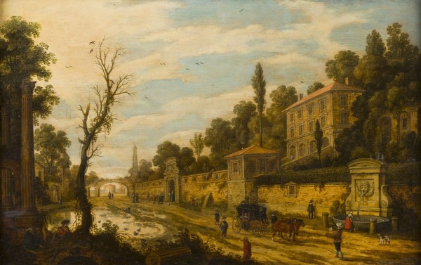 Auktion 150<br>STADTVEDUTE MIT KUTSCHE UND SPAZIERGÄNGERN