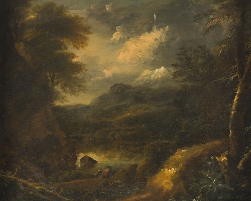 Auktion 150<br>FLUSSLANDSCHAFT MIT GEBIRGE IN DER ABENDSTIMMUNG WAHRSCHEINLICH AUS DER SAMMLUNG ALPHONSE DE ROTHSCHILD, PARIS