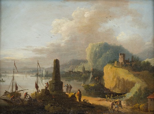 Auktion 150<br>HAFENSZENE MIT OBELISKEN UND BERGRUINE