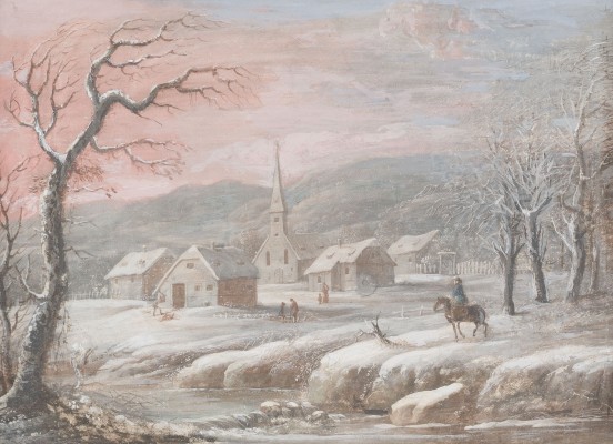 Auktion 150<br>WINTERLANDSCHAFTMIT DORF, REITER UND FIGURENSTAFFAGE