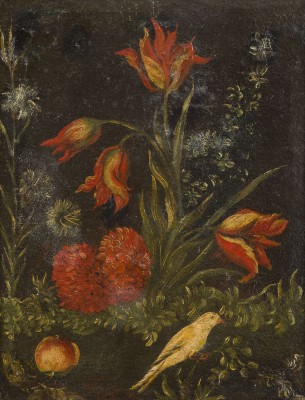 Auktion 150<br>BLUMENSTILLLEBEN MIT VOGEL