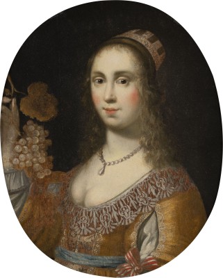 Auktion 150<br>PORTRAIT EINER VORNEHMEN JUNGEN DAME, WEINTRAUBEN IN IHRER RECHTEN HAND HALTEND