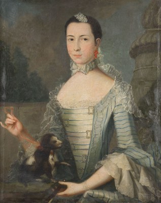 Auction 150<br>PORTRAIT EINER ADELSFRAU MIT FÄCHER UND SCHOSSHUND