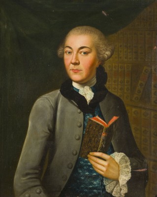 Auction 150<br>WOHL BILDNIS DES SCHRIFTSTELLERS FRANCOIS-VINCENT TOUSSAINT, SEIN BUCH 'LES MOEURS' IN DER HAND HALTEND