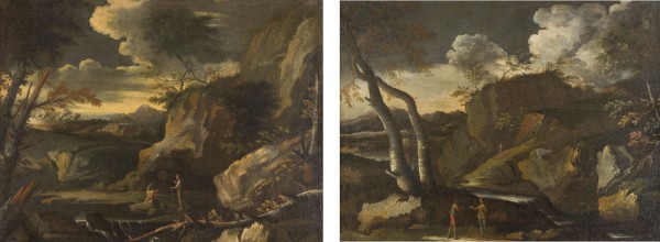 Auction 150<br>GEMÄLDEPAAR: FELSLANDSCHAFT MIT SPAZIERGÄNGERN