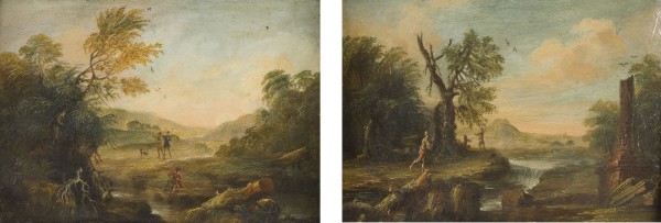 Auction 150<br>GEMÄLDEPAAR: FLUSSLANDSCHAFTEN MIT ANGLERN/FLUSSLANDSCHAFT MIT SPAZIERGÄNGERN