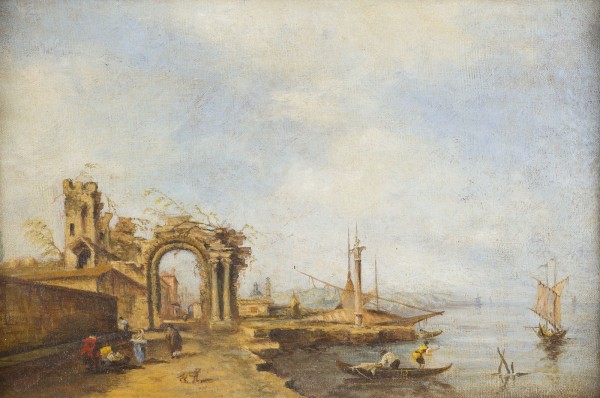 Auction 150<br>CAPRICCIO MIT FIGURENSTAFFAGE UND BOOTEN AM UFER