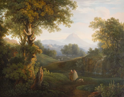 Auction 150<br>IDEALE FLUSSLANDSCHAFT MIT SPAZIERGÄNGERN BEIM SONNENUNTERGANG