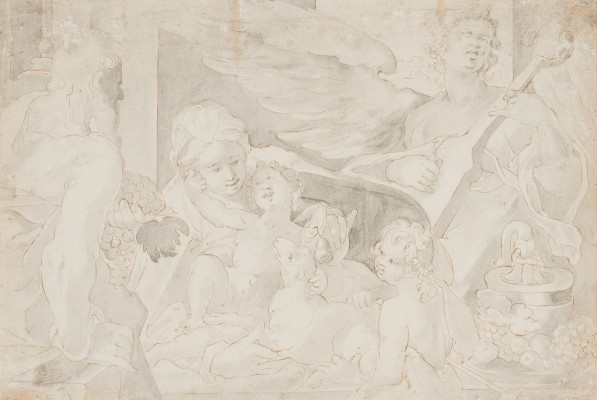 Auction 150<br>DIE HEILIGE FAMILIE MIT DEM JOHANNESKNABEN UND EINEM MUSIZIERENDEN ENGEL