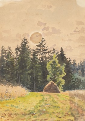 Picture 'EIN HEUHAUFEN AUF EINEM FELD AM WALDRAND'