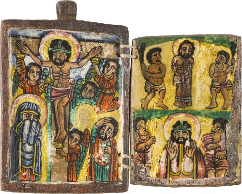 Bild KLEINES KOPTISCHES DIPTYCHON MIT DER KREUZIGUNG UND DER GEISSELUNG CHRISTI