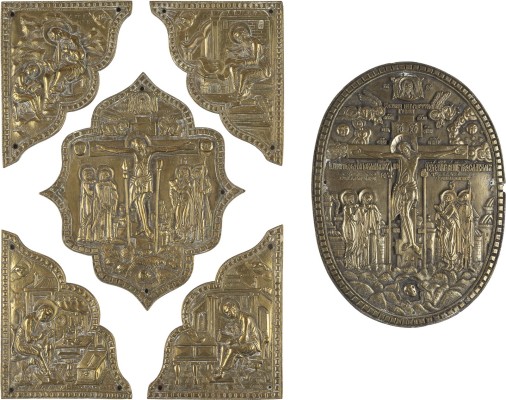 Picture SECHS EVANGELIAR-BESCHLÄGE MIT KREUZIGUNG UND DEN EVANGELISTEN