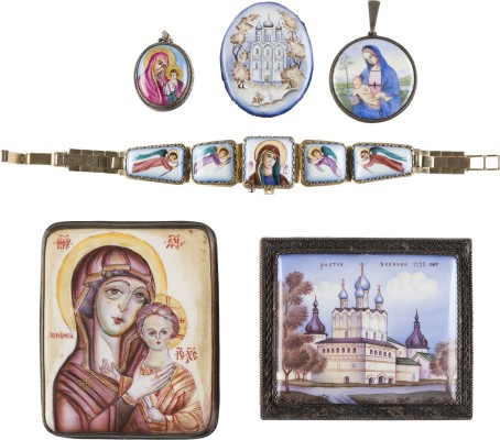 Picture ARMBANDUHR UND FÜNF FINIFTI MIT KLOSTERARCHITEKTUREN UND GNADENBILDERN DER GOTTESMUTTER