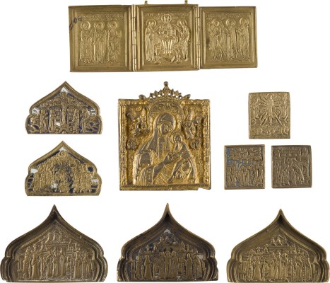 Picture SAMMLUNG VON ZEHN BRONZE-IKONEN: GOTTESMUTTER DER PASSION, FRAGMENTE MIT FESTTAGEN SOWIE EIN TRIPTYCHON MIT DEESIS