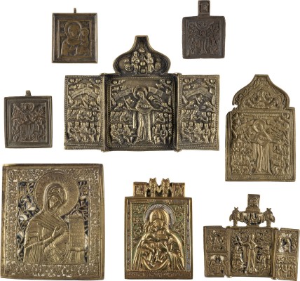 Bild SAMMLUNG VON ACHT BRONZE-IKONEN MIT DARSTELLUNGEN DER GOTTESMUTTER