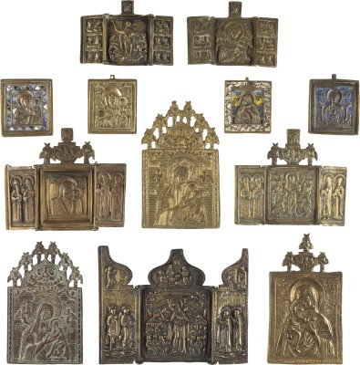 Picture SAMMLUNG VON ZWÖLF BRONZE-IKONEN: CHRISTUS VON SMOLENSK SOWIE DARSTELLUGEN DER GOTTESMUTTER