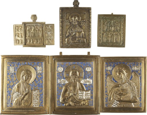 Auktion 151<br>SAMMLUNG VON VIER BRONZE-IKONEN: DEESIS SOWIE CHRISTUS PANTOKRATOR