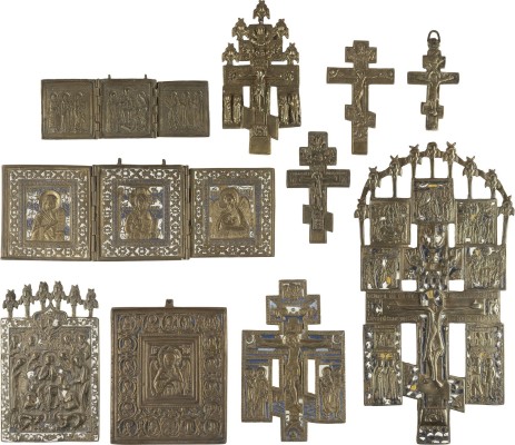 Bild SAMMLUNG VON ZEHN BRONZE-IKONEN: KRUZIFIXE, DEESIS SOWIE CHRISTUS, DAS GÜTIGE SCHWEIGEN