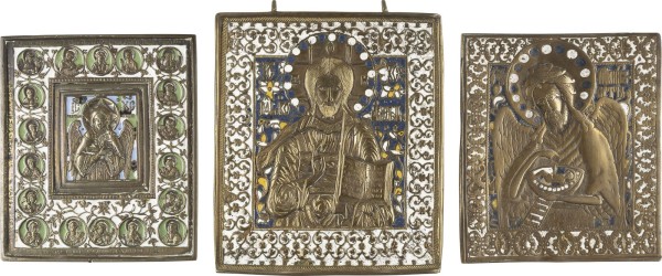 Bild SAMMLUNG VON DREI BRONZE-IKONEN: CHRISTUS PANTOKRATOR, CHRISTUS, DAS GÜTIGE SCHWEIGEN SOWIE JOHANNES DER VORLÄUFER AUS EINER DEESIS