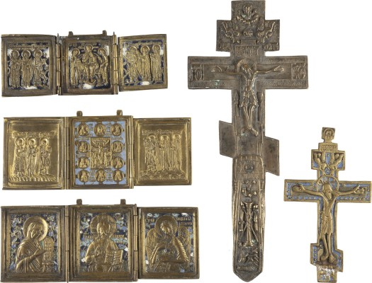 Picture SAMMLUNG VON FÜNF BRONZE-IKONEN: KRUZIFIXE SOWIE DEESIS