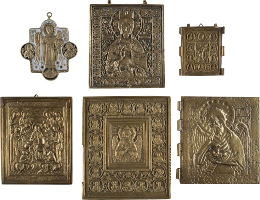 Picture SAMMLUNG VON SECHS BRONZE-IKONEN: DARSTELLUNGEN CHRISTI, JOHANNES DER VORLÄUFER SOWIE ERZENGEL MICHAEL
