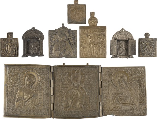 Picture SAMMLUNG VON ACHT BRONZE-IKONEN: DARSTELLUNGEN DER GOTTESMUTTER SOWIE EIN TRIPTYCHON MIT DEESIS