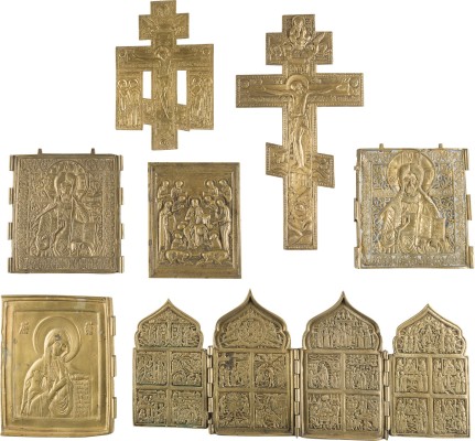 Picture SAMMLUNG VON SIEBEN BRONZE-IKONEN: KRUZIFIXE, DEESIS SOWIE EIN TETRAPTYCHON MIT FESTTAGEN