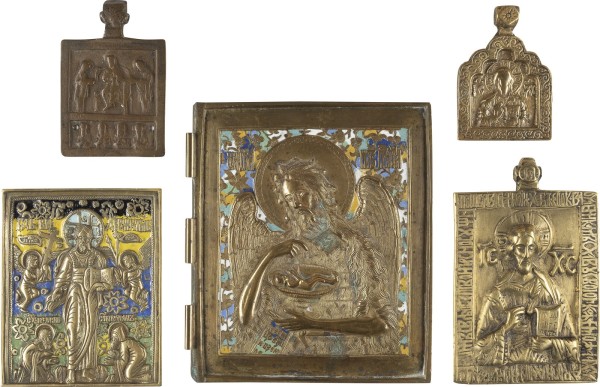 Picture SAMMLUNG VON FÜNF BRONZE-IKONEN: DEESIS, CHRISTUS PANTOKRATOR SOWIE VON SMOLENSK