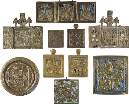 Picture SAMMLUNG VON ZEHN BRONZE-IKONEN: FESTTAGE, PROPHET ELIAS SOWIE EIN TRIPTYCHON