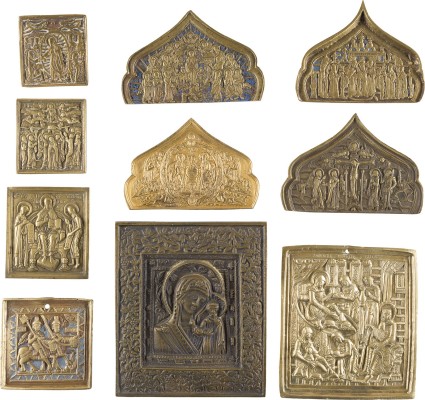 Bild SAMMLUNG VON ZEHN BRONZE-IKONEN: GOTTESMUTTER VON KASAN, DEESIS, FESTTAGE SOWIE HEILIGE BORIS UND GLEB