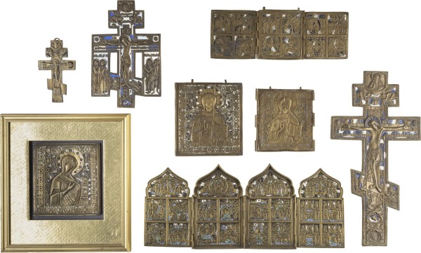 Picture SAMMLUNG VON ACHT BRONZE-IKONEN: KRUZIFIXE, DEESIS SOWIE FESTTAGE