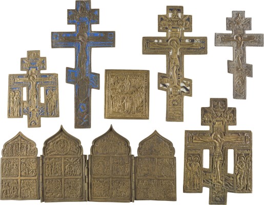 Bild SAMMLUNG VON SIEBEN BRONZE-IKONEN: KRUZIFIXE SOWIE FESTTAGE