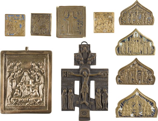 Picture SAMMLUNG VON ZEHN BRONZE-IKONEN: KRUZIFIXE, FESTTAGE, DEESIS SOWIE HEILIGER NIKOLAUS VON MOSCHAISK