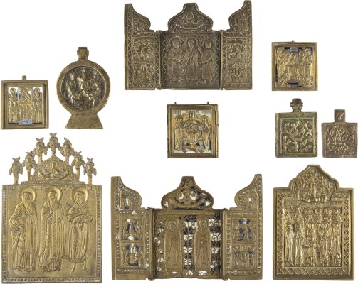 Bild SAMMLUNG VON ZEHN BRONZE-IKONEN: DEESIS, ALTTESTAMENTLICHE DREIFALTIGKEIT SOWIE AUSGEWÄHLTE HEILIGE