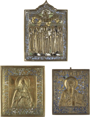 Picture SAMMLUNG VON DREI BRONZE-IKONEN MIT AUSGEWÄHLTEN HEILIGEN