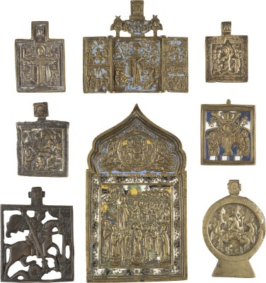 Bild SAMMLUNG VON ACHT BRONZE-IKONEN: GOTTESMUTTER 'FREUDE ALLER LEIDENDEN', AUSGEWÄHLTE HEILIGE SOWIE FESTTAGE
