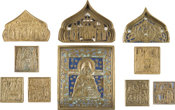 Auction 151<br>SAMMLUNG VON ZEHN BRONZE-IKONEN: SIGNIERTE IKONE MIT DEM HEILIGEN NIFONT SOWIE IKONEN MIT FESTTAGEN