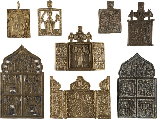 Bild SAMMLUNG VON ACHT BRONZE-IKONEN: GOTTESMUTTER 'FREUDE ALLER LEIDENDEN', FESTTAGE SOWIE AUSGEWÄHLTE HEILIGE