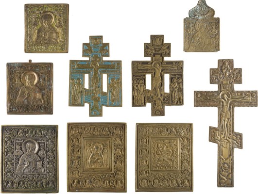 Bild SAMMLUNG VON NEUN BRONZE-IKONEN: DARSTELLUNGEN CHRISTI, HEILIGER NIKOLAUS VON MYRA SOWIE HEILIGER GEORG DER DRACHENTÖTER