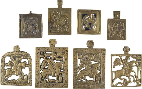 Picture SAMMLUNG VON ACHT BRONZE-IKONEN: HEILIGER GEORG DER DRACHENTÖTER SOWIE HEILIGER NIKITA